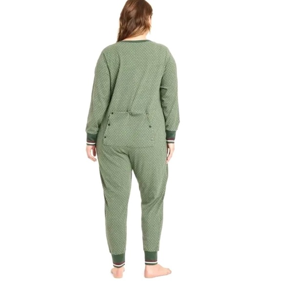 NWT Hearth Hand Magnolia women one piece pajamas butt flap union suit green XS - Picture 7 of 9